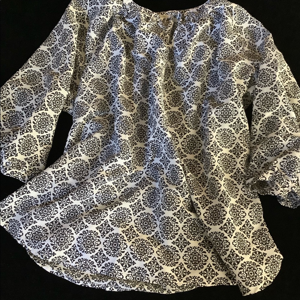 Anne Carson Black & White Polyester Blouse 3X